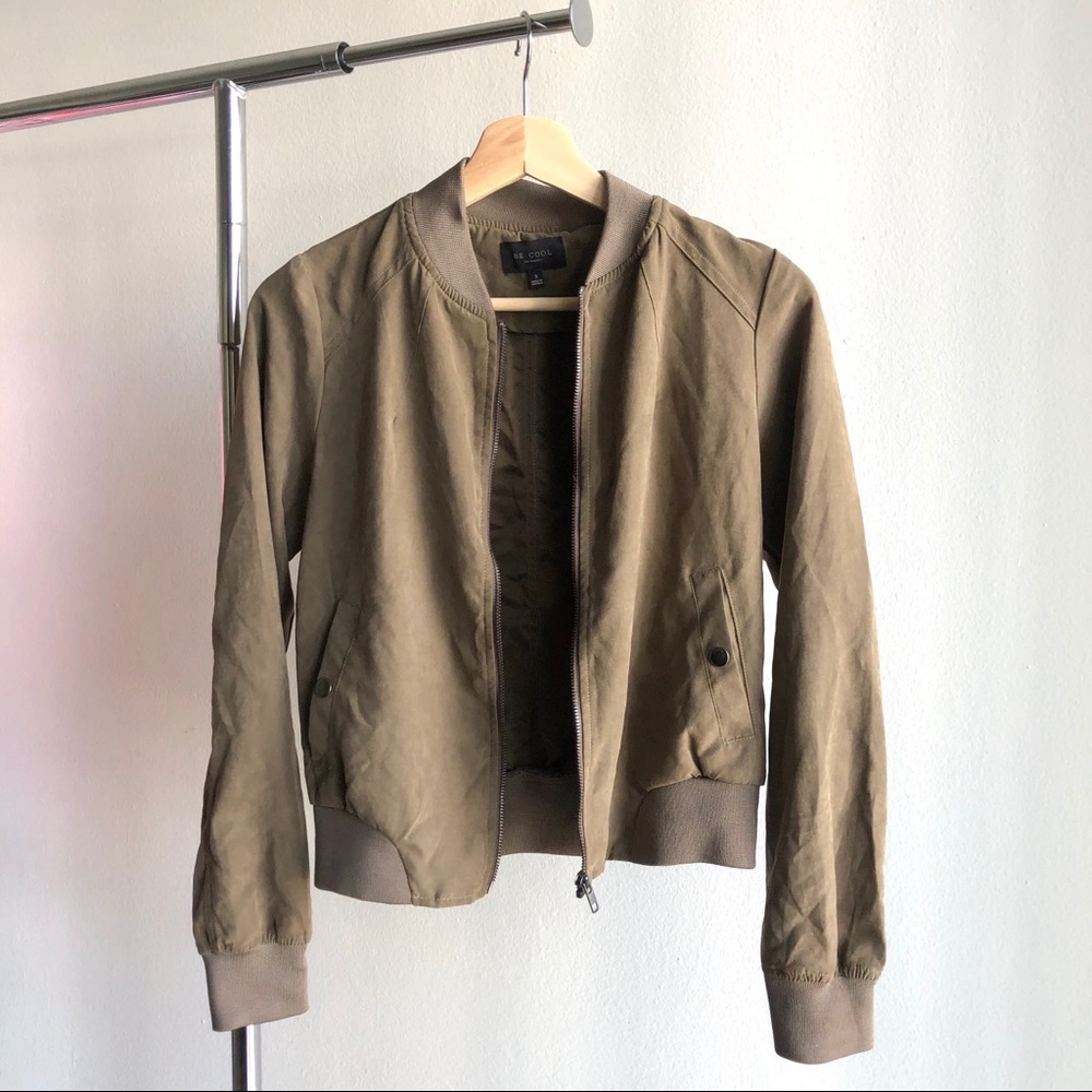 olive faux suede bomber